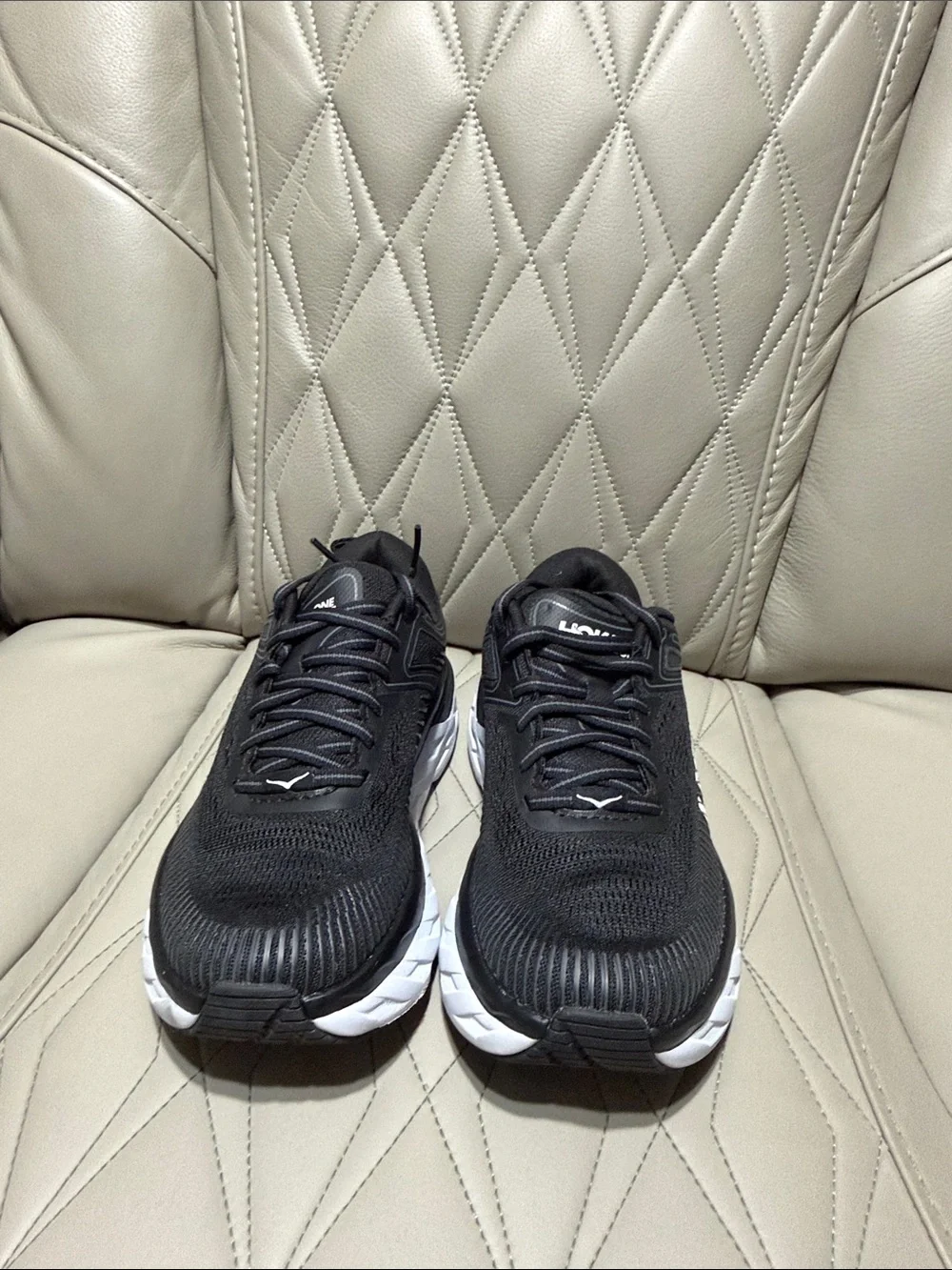 Hoka Black and White Bondi 7 Running Sneakers
